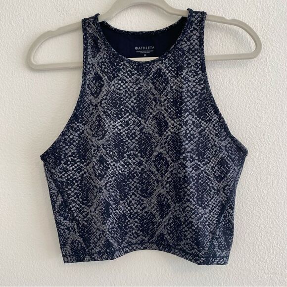 Athleta Shanti Viper Reflective Midi Crop Tank Black Snake Print Size Medium - Picture 3 of 13